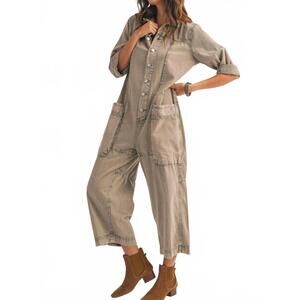 NEW LOVLOV relaxed vintage wash jumpsuit in toasted almond